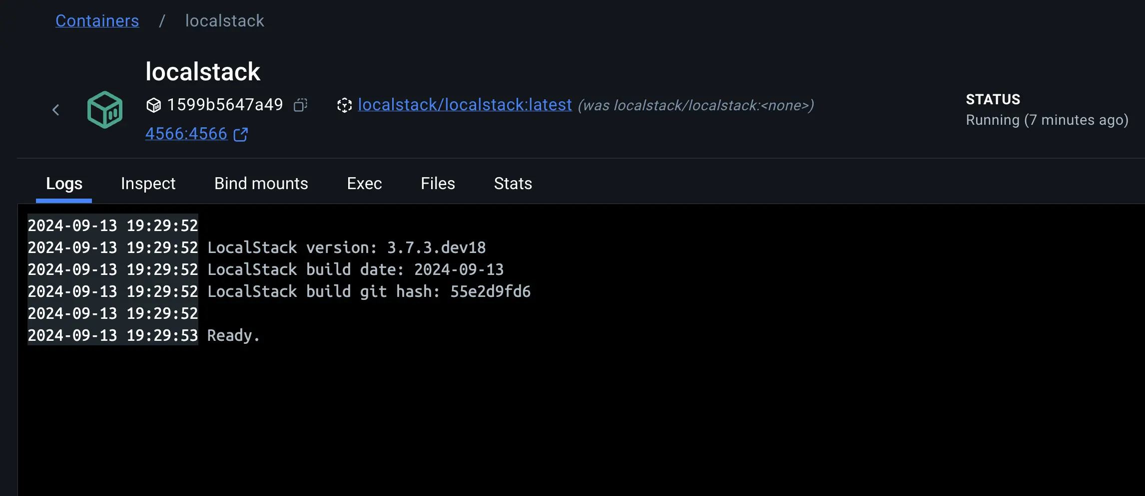 Diagram showing the logs of LocalStack container 