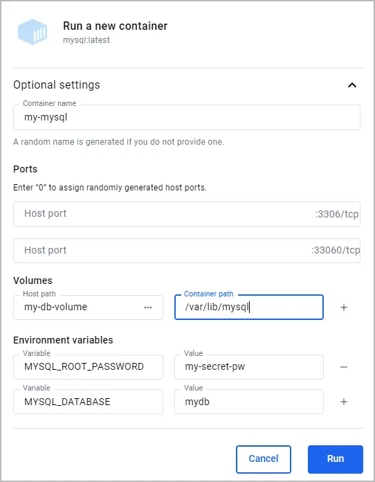 The optional settings screen with the options specified.